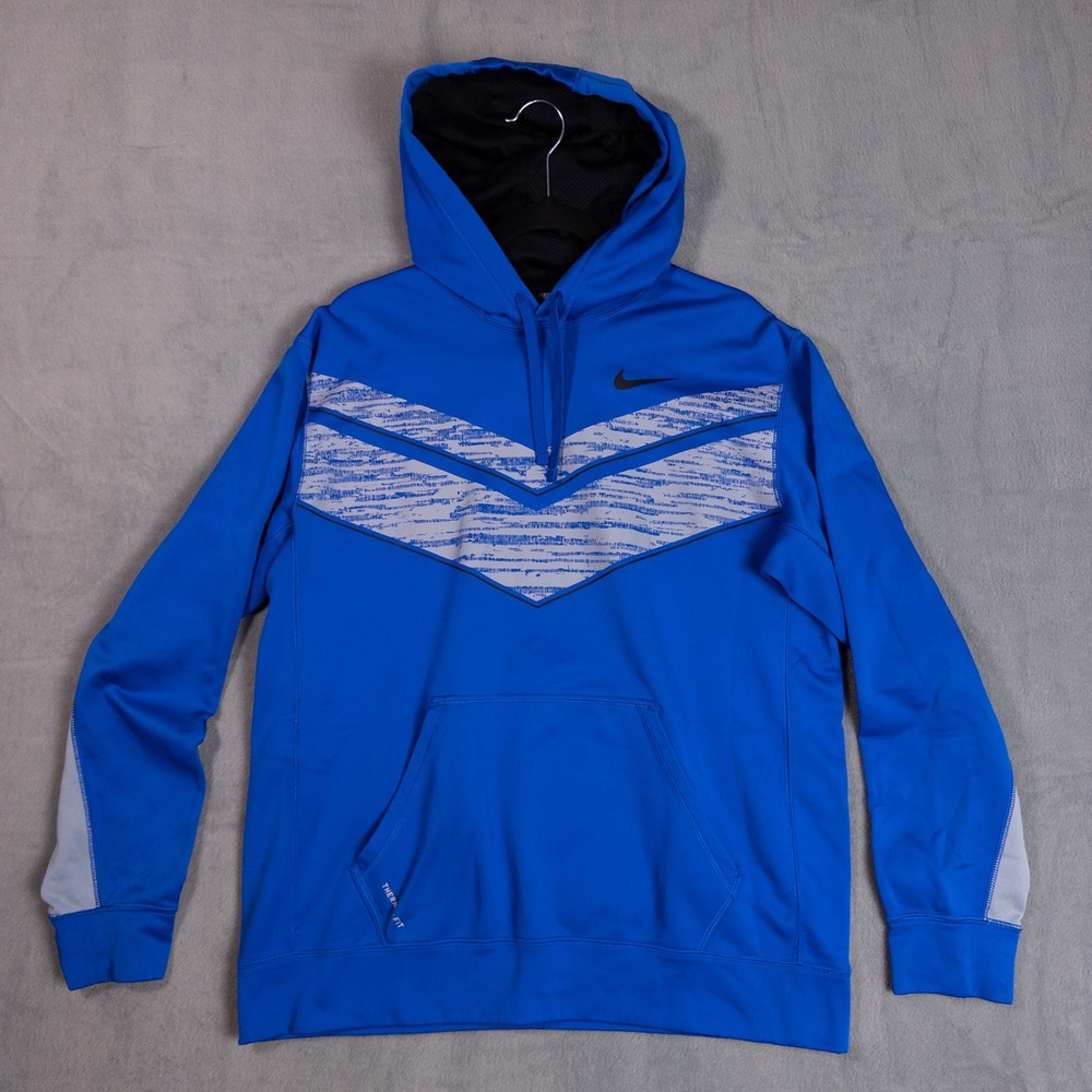 Nike Hoodie Men Large Blue Good Therma-FIT Chevron Graphic Pullover